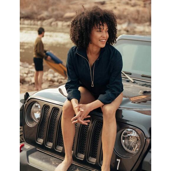 Aether Women’s Italian Cotton-Linen Blend Mara Anorak Navy Sz‎ L - Picture 1 of 8